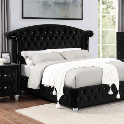 Black Solid Wood Bed CM7130