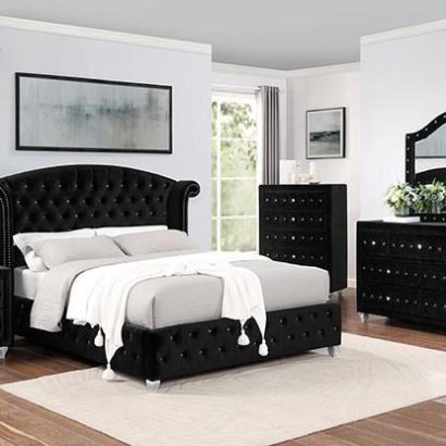 Black Solid Wood Queen 5-Piece Bedroom Set CM7130