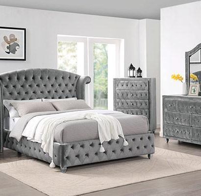 Gray Wood Queen 5-Piece Bedroom Set CM7130 | Glamorous Elegance