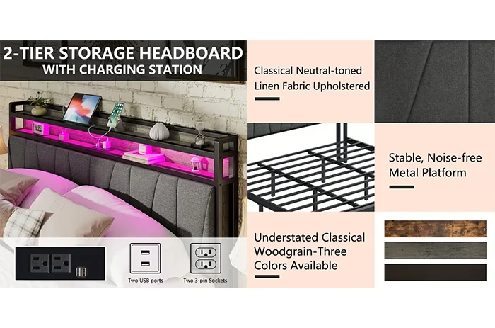 Modern Bed Frame with Storage and RGBW Led (Metal) - Image 4